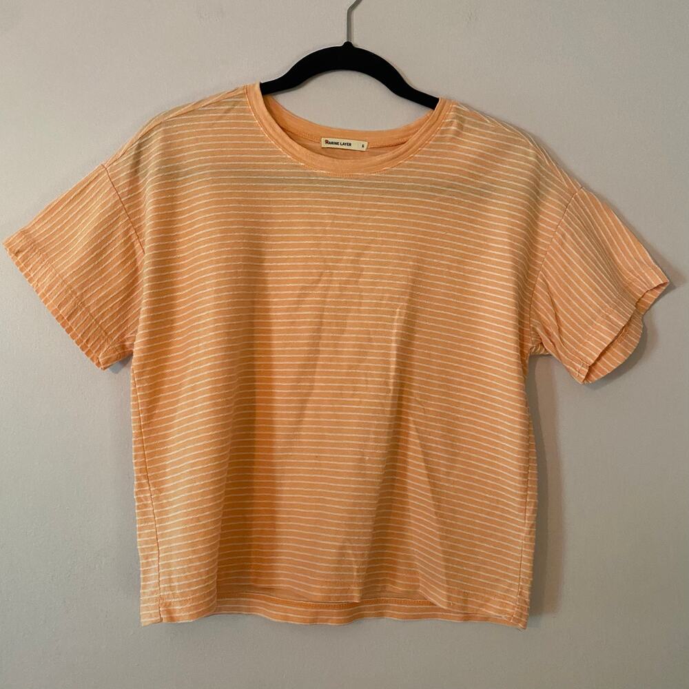Marine Layer Peach Orange White Stripe Boxy Short Sleeve Tee T-shirt Minimalist